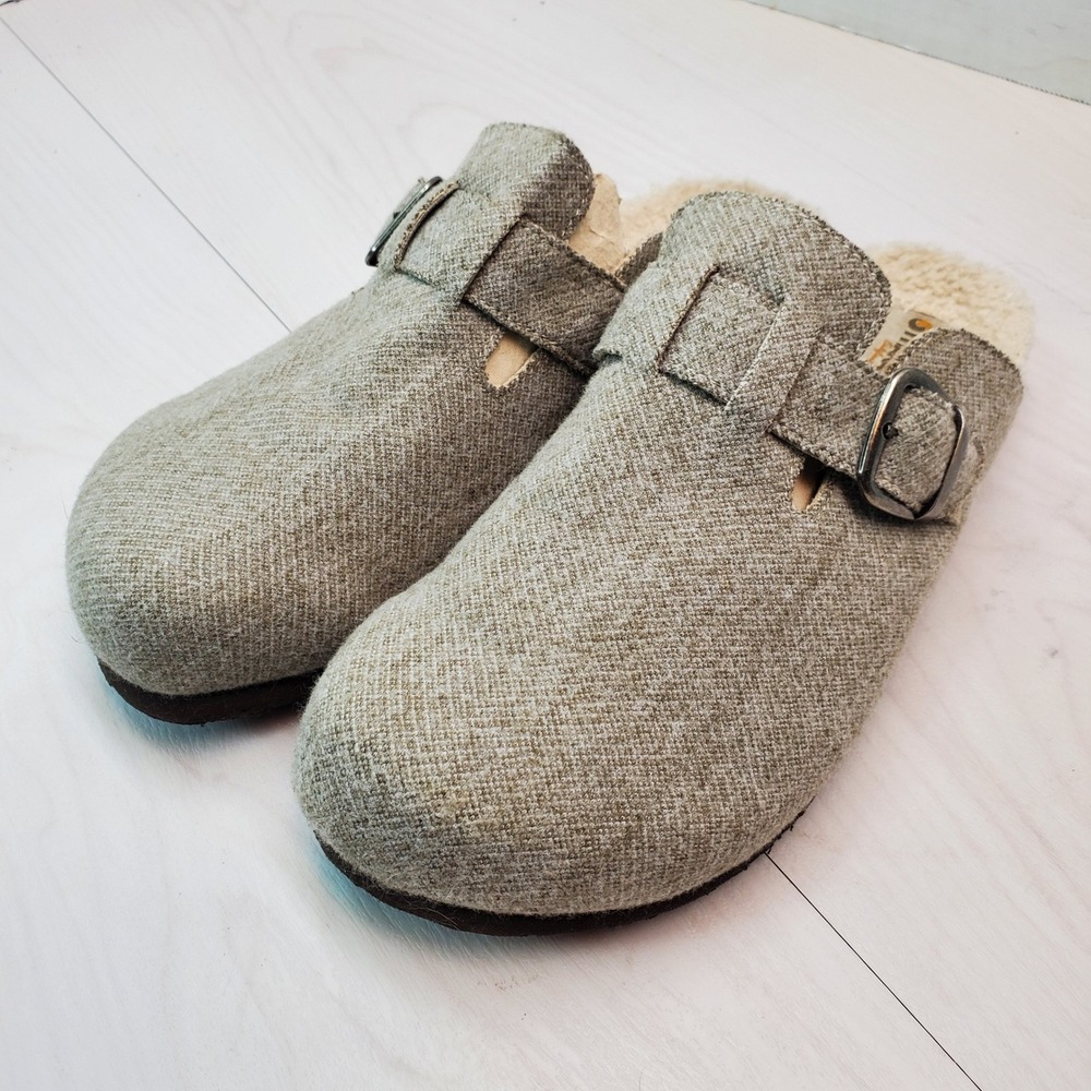 Makalu California Gray Tweed Lined Clog Shoes Buckle Detail Womens Size 9M